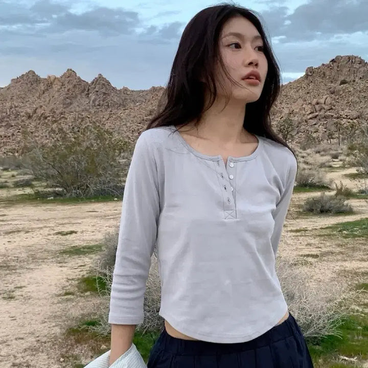 [BUNJANG] UnderB Hoy Henley Neck 3/4 Sleeve T-shirt / [새 상품] 언더비 hoy 헨리넥 7부 티셔츠