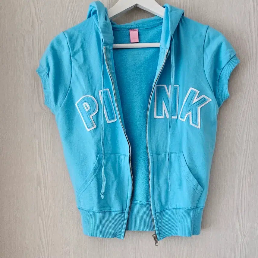 [BUNJANG] Short Sleeve Hoodie Zip-Up (Blue) / 55반팔후드집업 새상품 블루,화이트