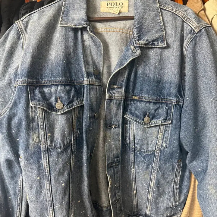 [BUNJANG] Polo Denim Trucker Jacket Painting Wash XL / 폴로 데님 트러커 자켓 페인팅 워싱XL