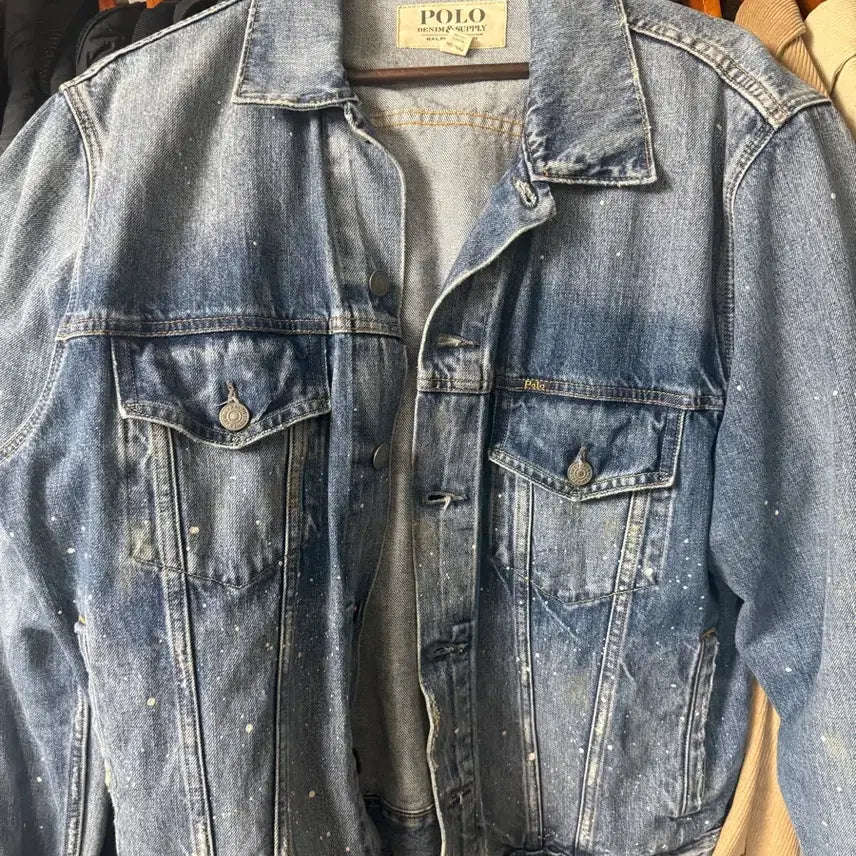[BUNJANG] Polo Denim Trucker Jacket Painting Wash XL / 폴로 데님 트러커 자켓 페인팅 워싱XL