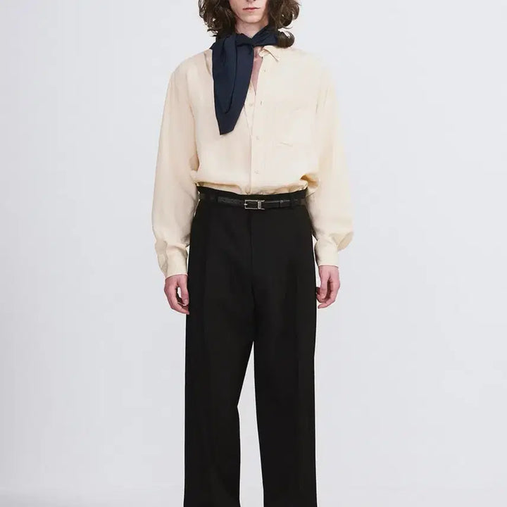 [SOLD OUT] 렉토 26ss 더블 플리츠 수트 팬츠 블랙 M
