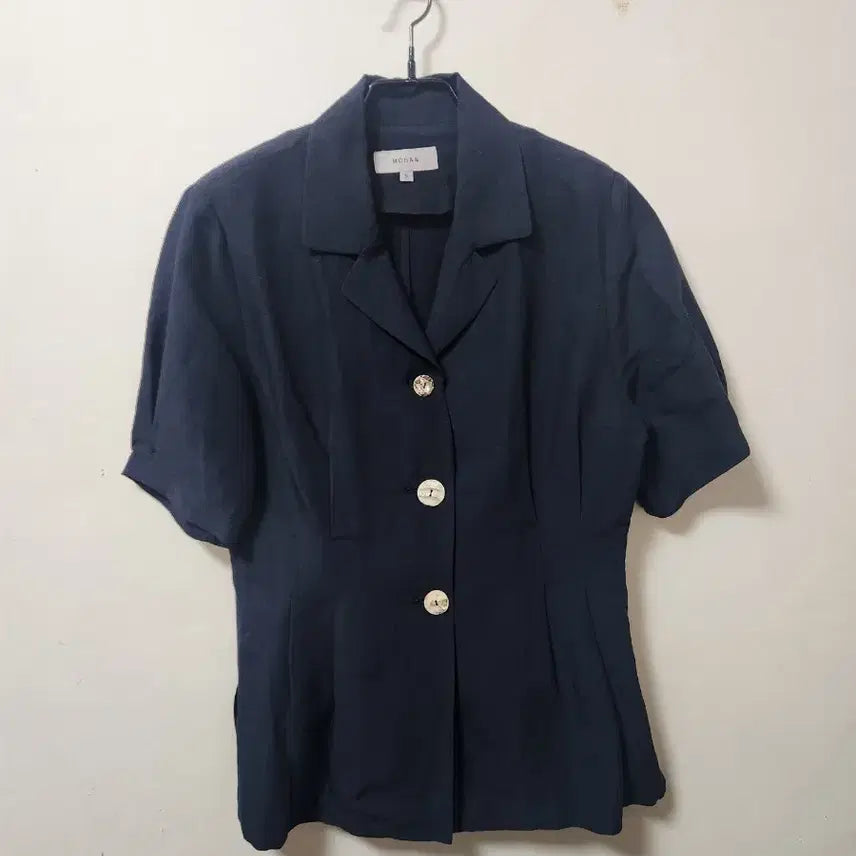 [BUNJANG] MOHAN Navy Linen Short-Sleeve Blouse S / MOHAN 모한 네이비 반팔 블라우스