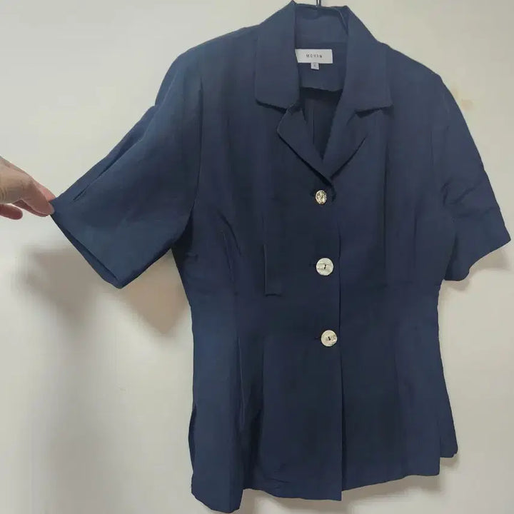 [BUNJANG] MOHAN Navy Linen Short-Sleeve Blouse S / MOHAN 모한 네이비 반팔 블라우스
