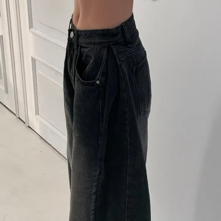 [BUNJANG] Modi Mood Pin-Tuck Vintage Washing Denim Pants Black Blue M Long / 에이블리 모디무드 핀턱 빈티지 워싱 데님 팬츠 청바지 흑청 롱M
