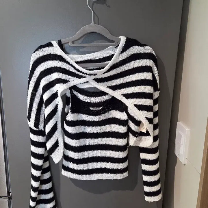 [BUNJANG] ADD Striped Tank Top and Cardigan Set / 에이디디 ADD 단가라 스트라이프 나시 가디건 세트