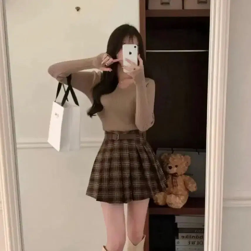 [BUNJANG] Bluffit V-Neck Ribbed Knit Sweater Mocha / 에이블리 블러핏 브이넥 골지 니트 모카