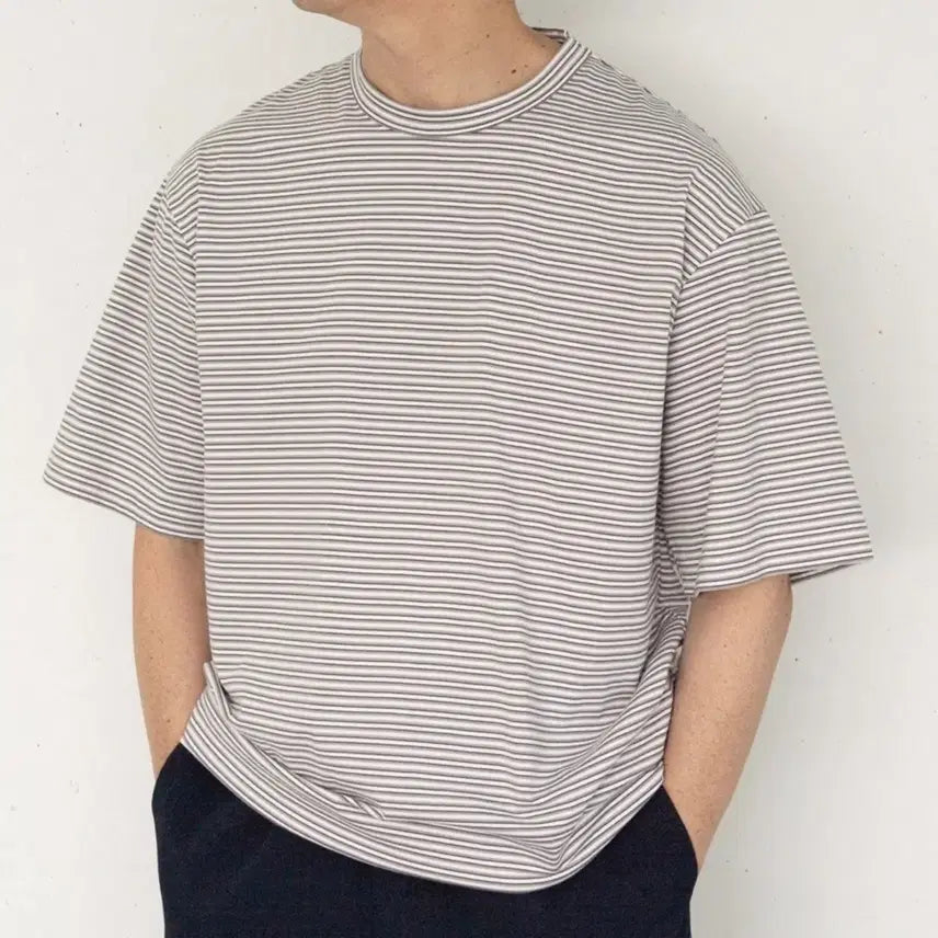 [BUNJANG] Still By Hand Stripe T-shirt Gray/White / 스틸바이핸드 스트라이프 티셔츠 그레이/화이트 2