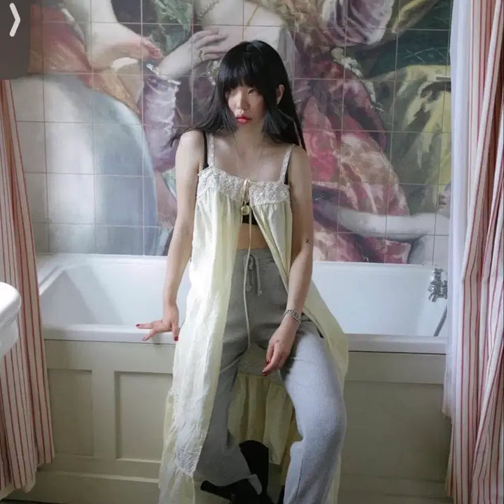 [BUNJANG] Freckle Layered Slip Dress (Cream) / [새상품] 프레클(Freckle) 레이어드 슬립 원피스 (크림)