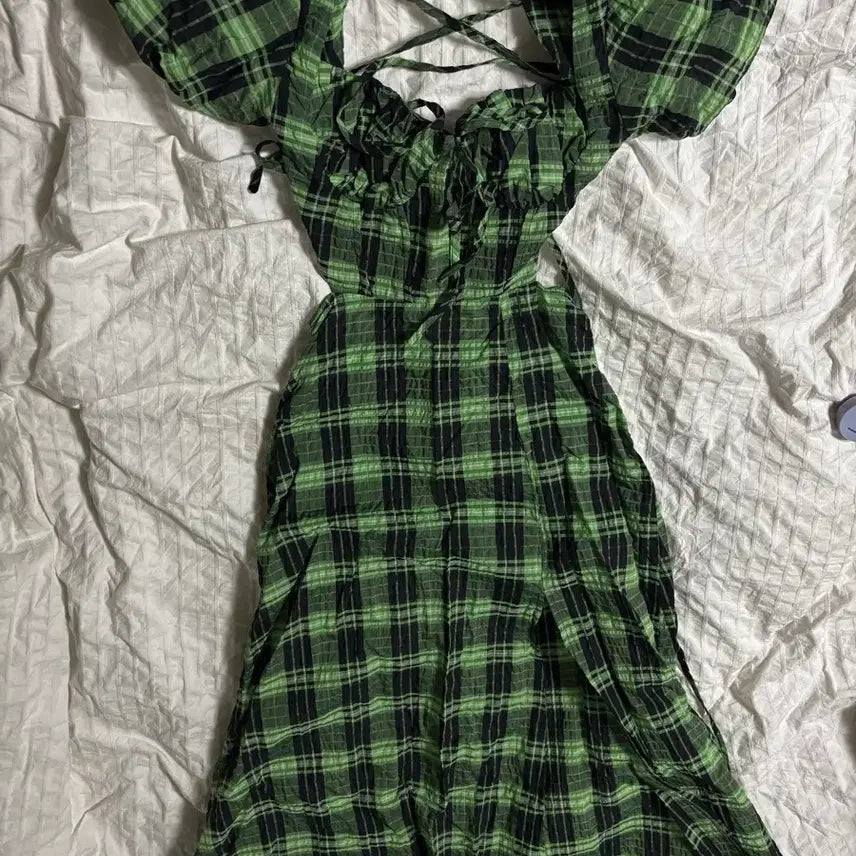 [BUNJANG] Shop Cider Green Check Strap Dress / 샾 사이다 그린 체크 끈 원피스