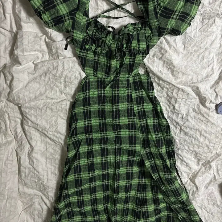 [BUNJANG] Shop Cider Green Check Strap Dress / 샾 사이다 그린 체크 끈 원피스
