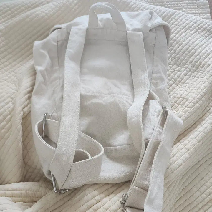 [BUNJANG] Simple Ivory Canvas Backpack / 캔버스가방 가벼움 심플 아이보리