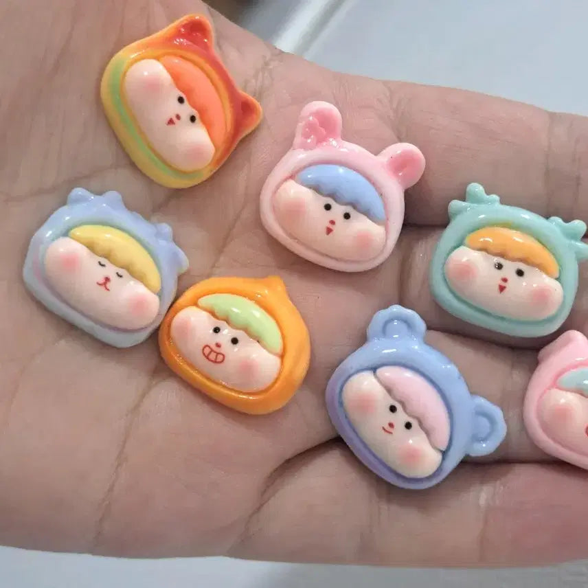 [BUNJANG] Baby Animal Hat Deco Den Parts (10pcs Random) / 동물모자 쓰는 아기 데코덴 파츠  탑꾸재료 10개당 랜덤