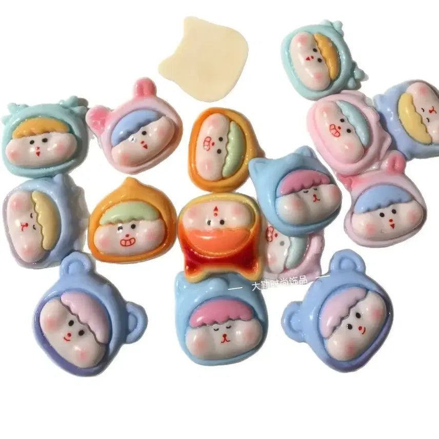 [BUNJANG] Baby Animal Hat Deco Den Parts (10pcs Random) / 동물모자 쓰는 아기 데코덴 파츠  탑꾸재료 10개당 랜덤