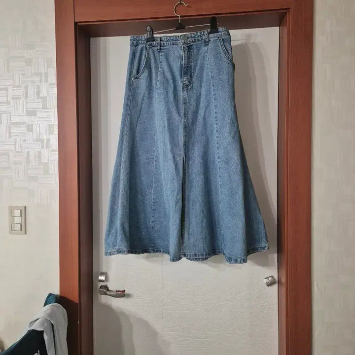 [BUNJANG] Denim A-Line Long Skirt / 청 데님 A라인 롱 스커트