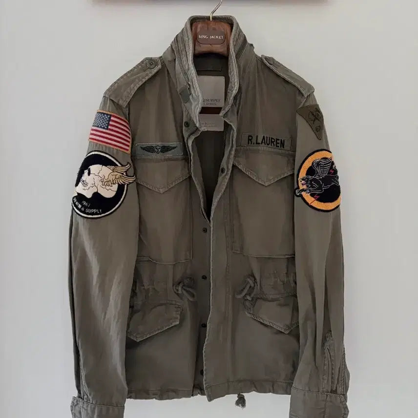 [BUNJANG] Polo D&amp;S Skull American Flag Flying Lion Patch M-65 Field Jacket / 폴로 D&amp;S 스컬 성조기 플라잉라이언 패치 야상