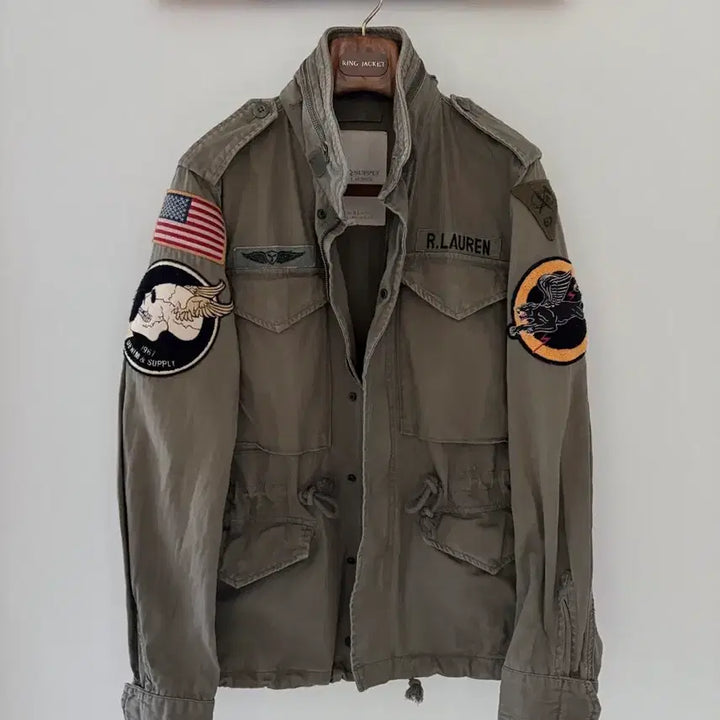 [BUNJANG] Polo D&amp;S Skull American Flag Flying Lion Patch M-65 Field Jacket / 폴로 D&amp;S 스컬 성조기 플라잉라이언 패치 야상