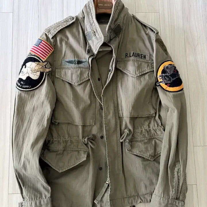 [BUNJANG] Polo D&amp;S Skull American Flag Flying Lion Patch M-65 Field Jacket / 폴로 D&amp;S 스컬 성조기 플라잉라이언 패치 야상
