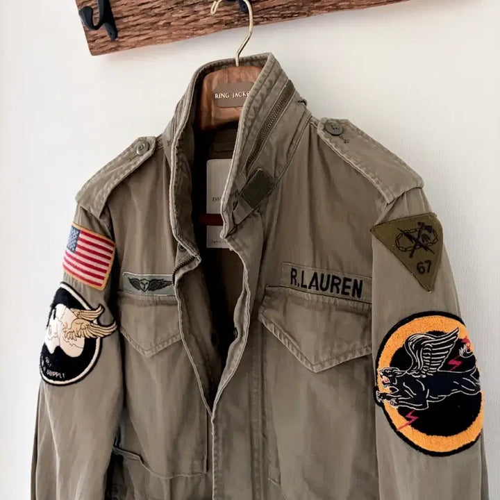 [BUNJANG] Polo D&amp;S Skull American Flag Flying Lion Patch M-65 Field Jacket / 폴로 D&amp;S 스컬 성조기 플라잉라이언 패치 야상