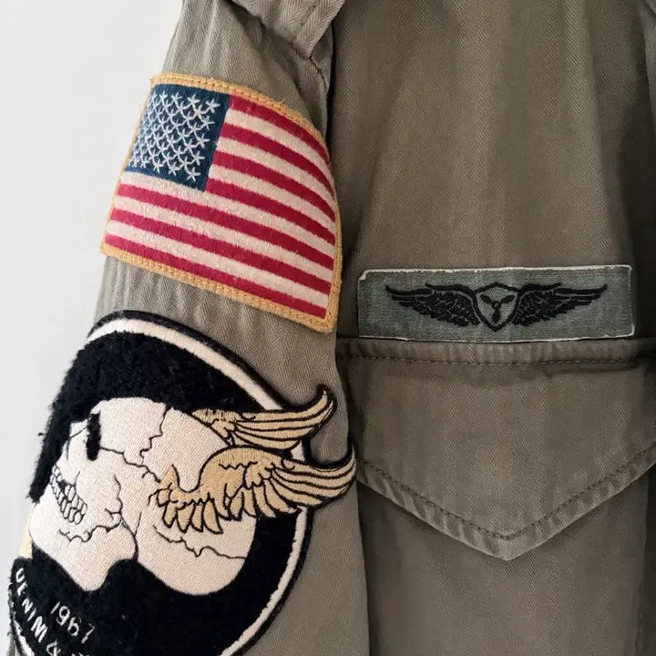 [BUNJANG] Polo D&amp;S Skull American Flag Flying Lion Patch M-65 Field Jacket / 폴로 D&amp;S 스컬 성조기 플라잉라이언 패치 야상