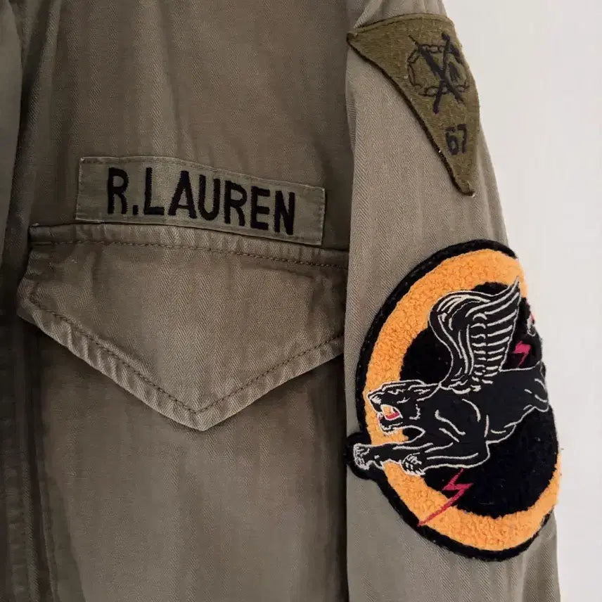[BUNJANG] Polo D&amp;S Skull American Flag Flying Lion Patch M-65 Field Jacket / 폴로 D&amp;S 스컬 성조기 플라잉라이언 패치 야상