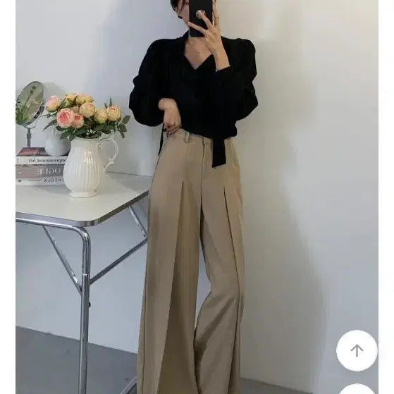 [BUNJANG] Avely High Waist Pleated Wide Pants / (에이블리) 하이웨스트 핀턱 플리츠 와이드 팬츠