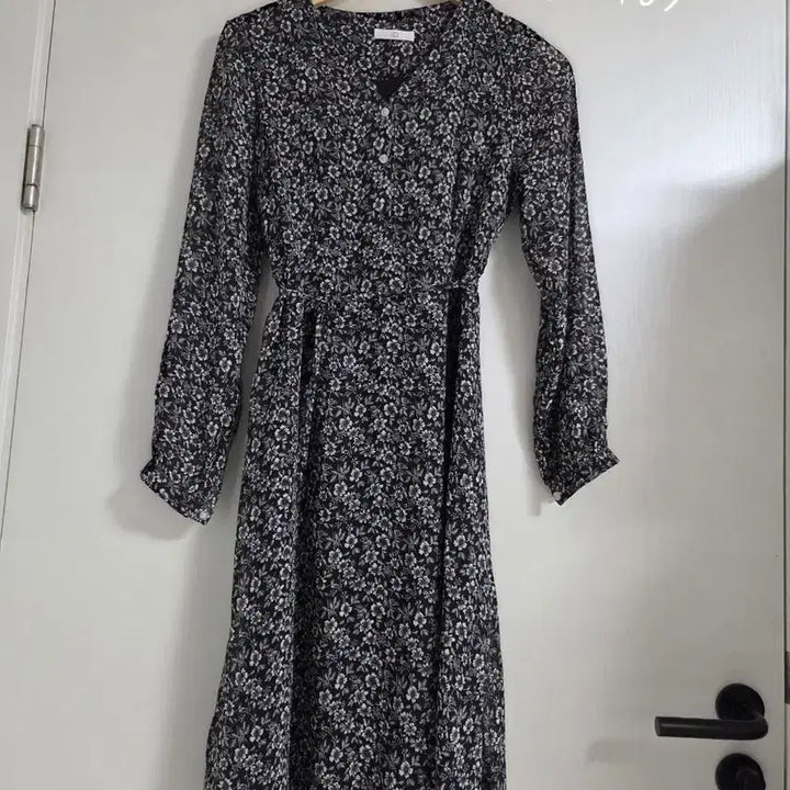[BUNJANG] Floral Black Chiffon Long Dress / 플라워  블랙 쉬폰원피스