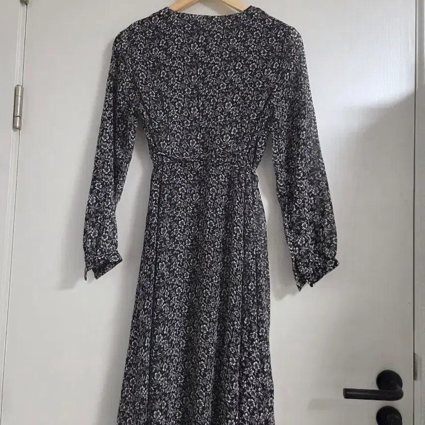[BUNJANG] Floral Black Chiffon Long Dress / 플라워  블랙 쉬폰원피스