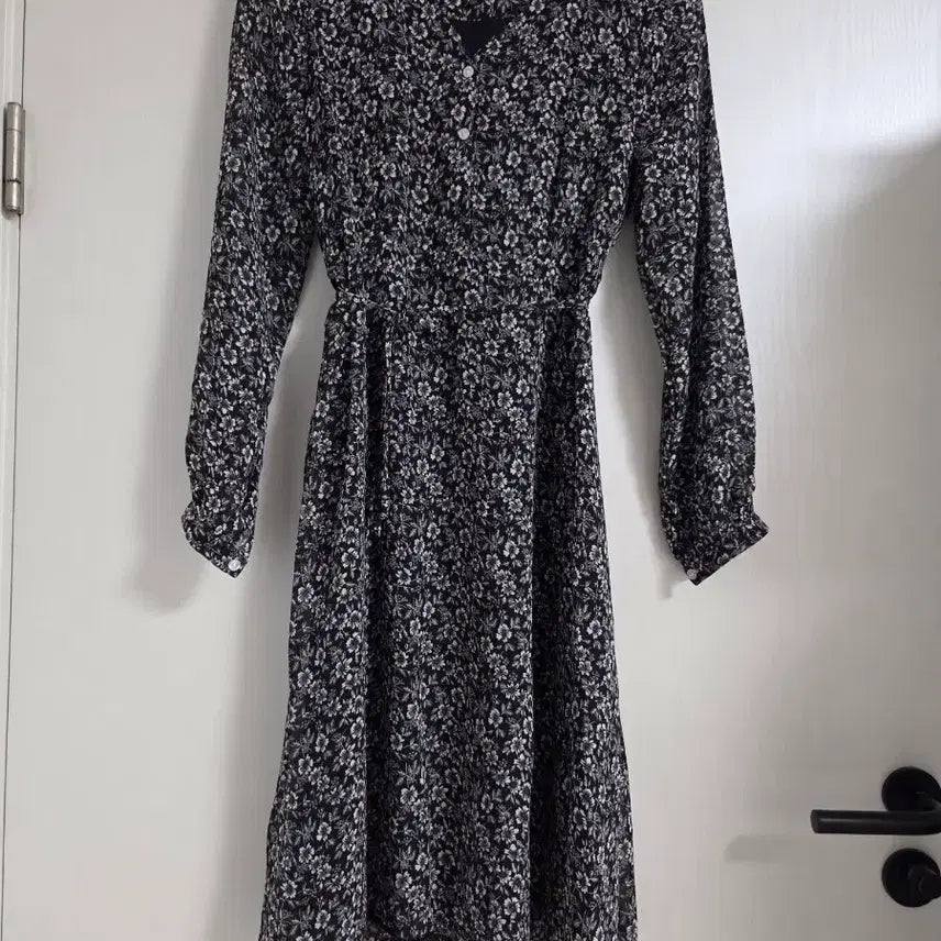 [BUNJANG] Floral Black Chiffon Long Dress / 플라워  블랙 쉬폰원피스