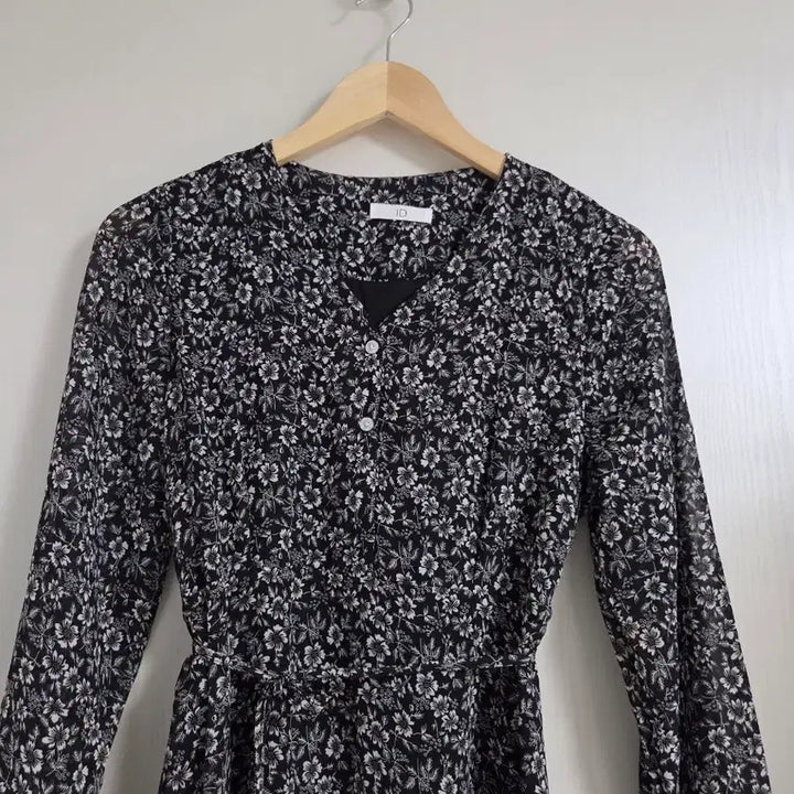[BUNJANG] Floral Black Chiffon Long Dress / 플라워  블랙 쉬폰원피스