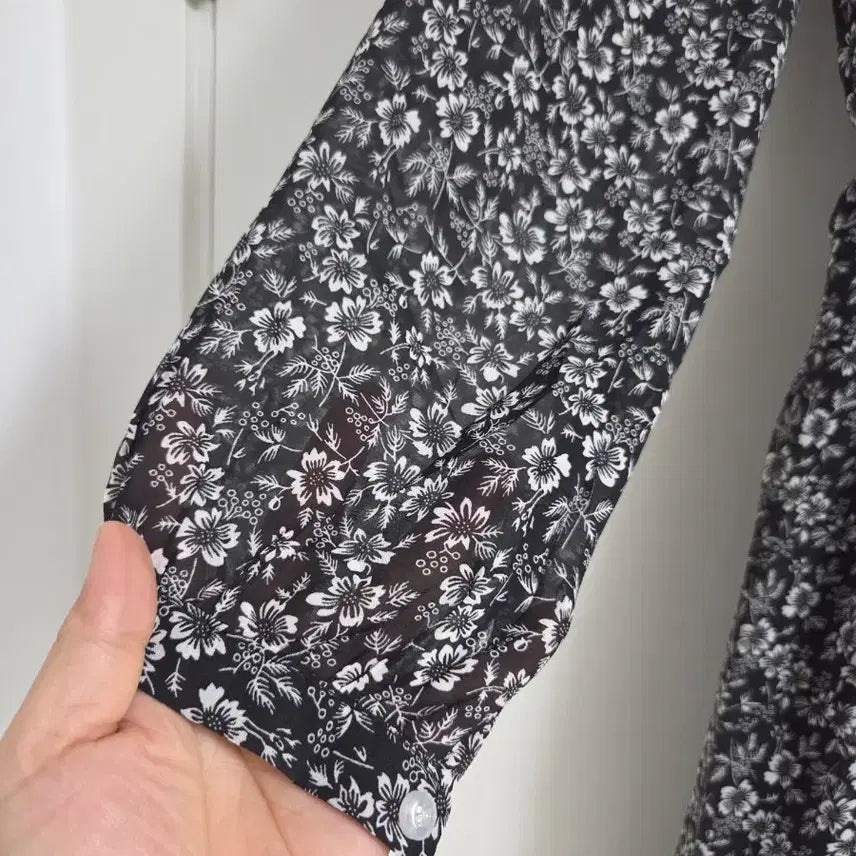 [BUNJANG] Floral Black Chiffon Long Dress / 플라워  블랙 쉬폰원피스