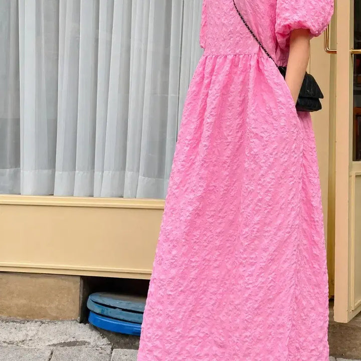 [BUNJANG] Jijimi Puff Sleeve Long Dress / 지지미 원프소매 롱원피스