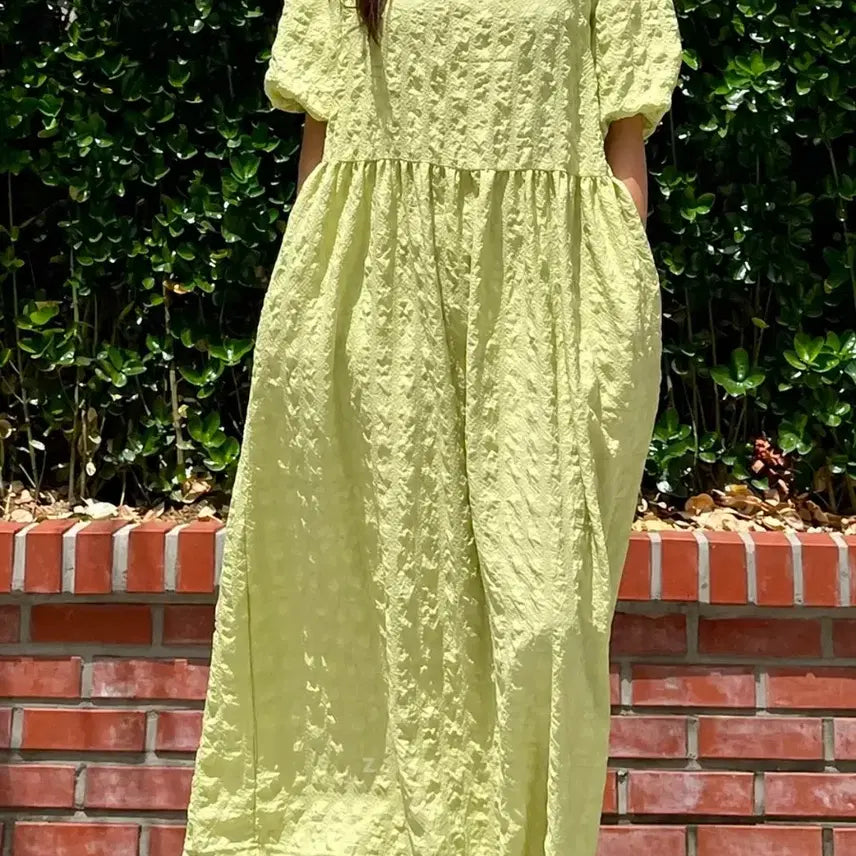 [BUNJANG] Jijimi Puff Sleeve Long Dress / 지지미 원프소매 롱원피스