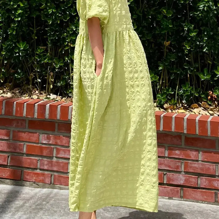 [BUNJANG] Jijimi Puff Sleeve Long Dress / 지지미 원프소매 롱원피스