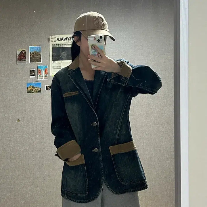 [BUNJANG] Guess Washed Denim Work Jacket / 게스 진 배색 워싱 워크 청자켓