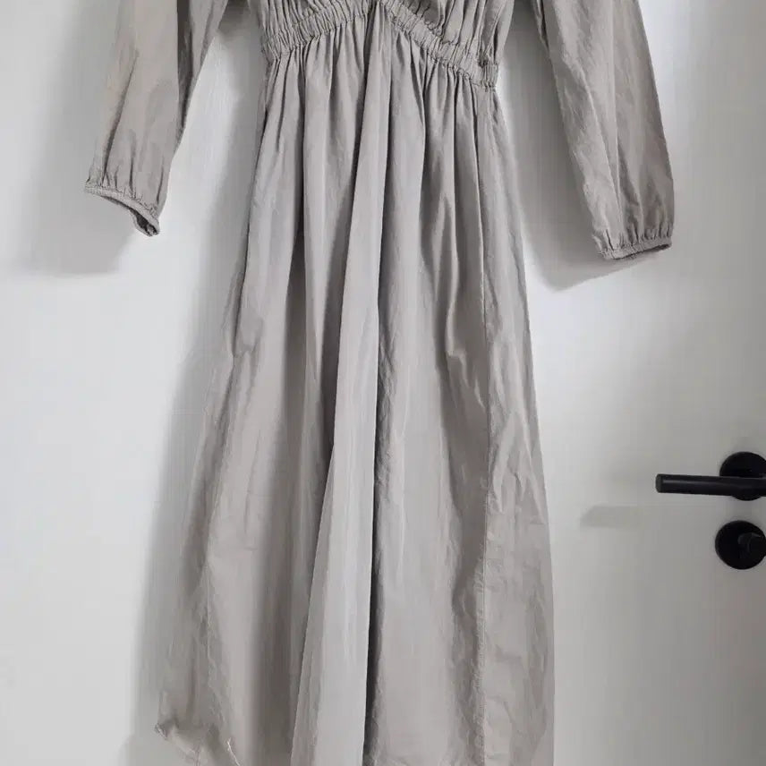 [BUNJANG] Gray Shirring Long Dress / 셔링 롱원피스 그레이 원피스