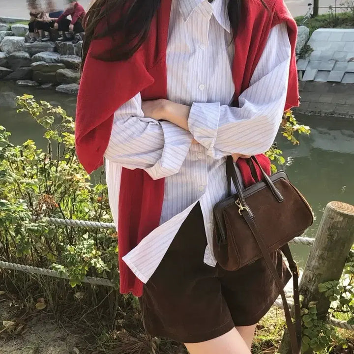 [SOLD OUT] 스트라이프 긴팔 오버핏 셔츠 아이보리,화이트 - 지그재그/에이블리