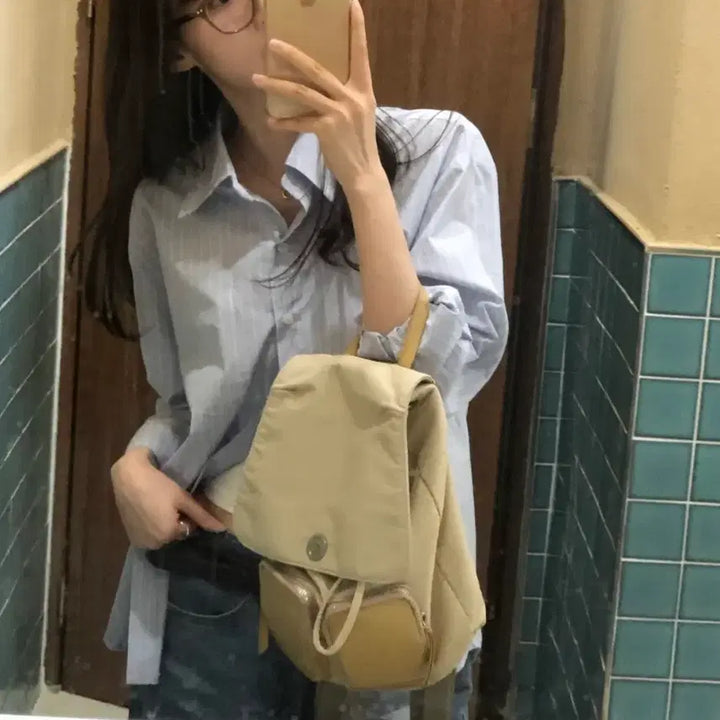 [SOLD OUT] 스트라이프 카라 긴팔 오버핏 셔츠 스카이블루/지그재그/에이블리