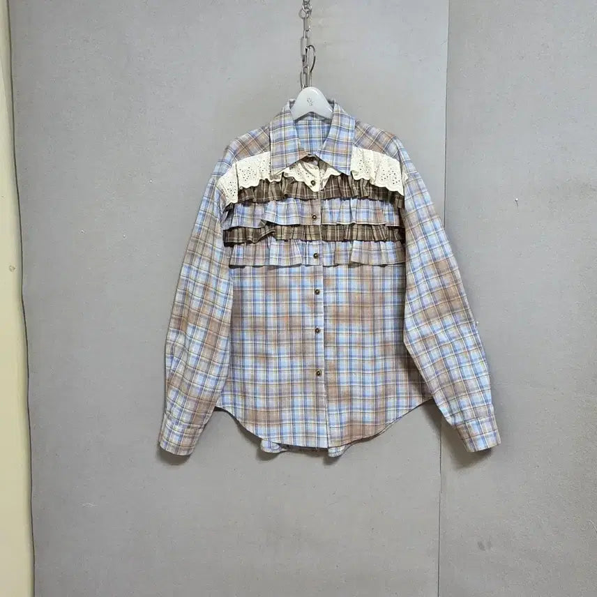 [BUNJANG] FF Frill Check Blouse / 프릴이쁜체크 블라우스 FF   n4613