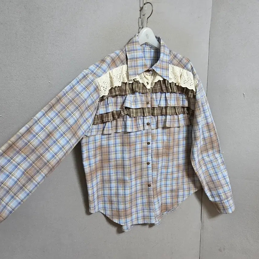 [BUNJANG] FF Frill Check Blouse / 프릴이쁜체크 블라우스 FF   n4613