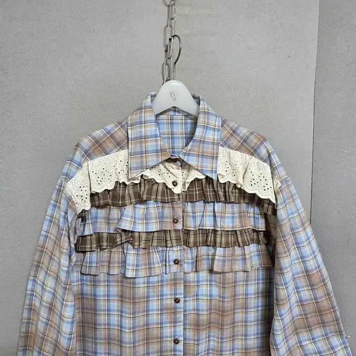 [BUNJANG] FF Frill Check Blouse / 프릴이쁜체크 블라우스 FF   n4613