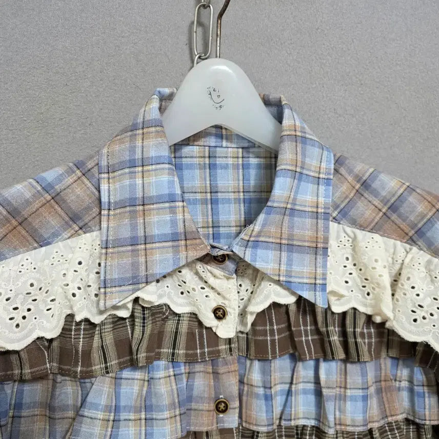 [BUNJANG] FF Frill Check Blouse / 프릴이쁜체크 블라우스 FF   n4613
