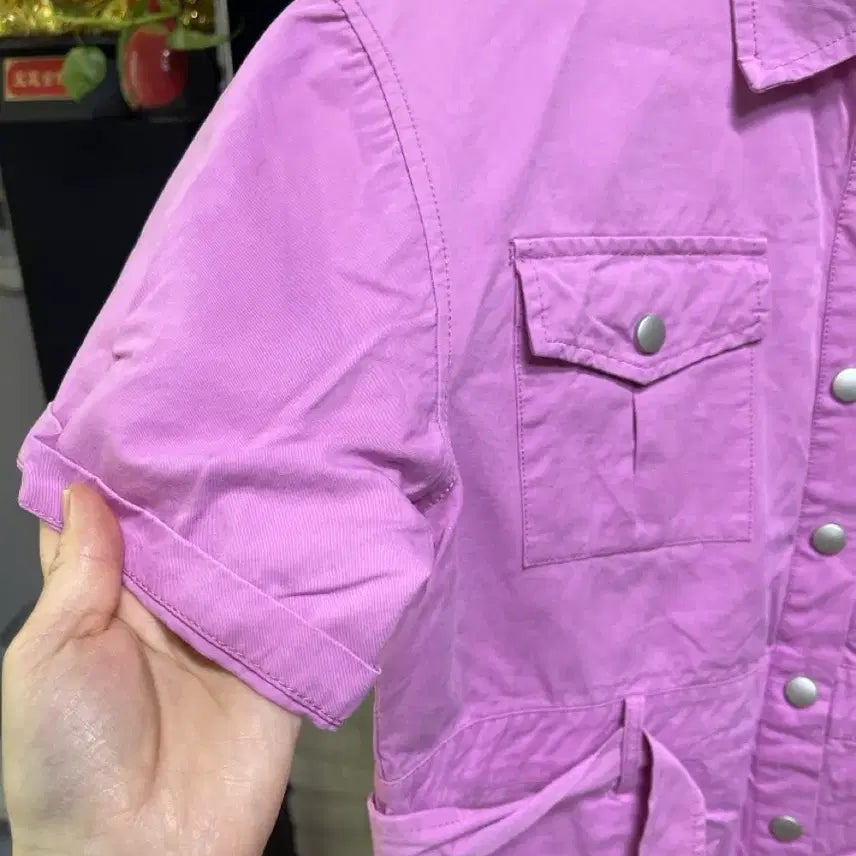 [SOLD OUT] 핑크보라색 반팔 야상 셔츠 남방