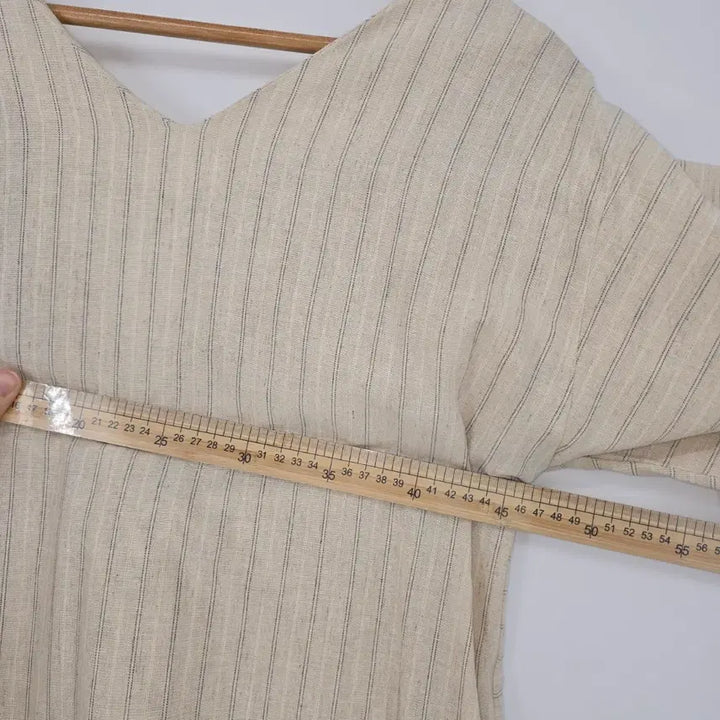 [BUNJANG] Beige Striped Linen Long Dress / 베이지 스트라이프 린넨 롱 원피스