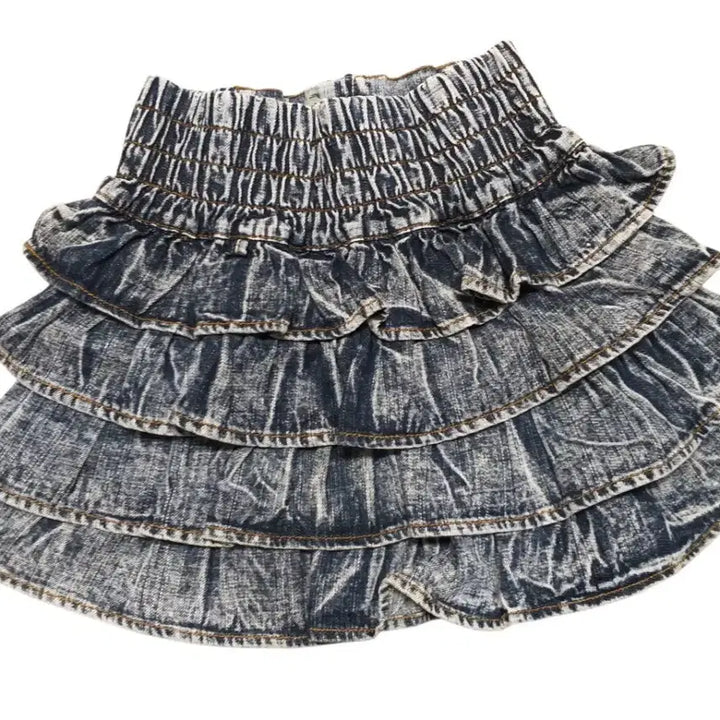 [BUNJANG] Vintage Denim Ruffle Mini Skirt / 빈티지 청 데님 캉캉 미니 스커트 밴딩치마 공겜여주