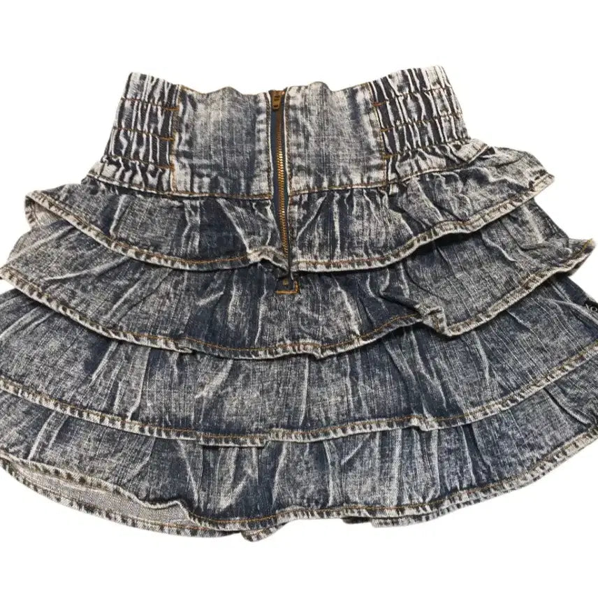 [BUNJANG] Vintage Denim Ruffle Mini Skirt / 빈티지 청 데님 캉캉 미니 스커트 밴딩치마 공겜여주