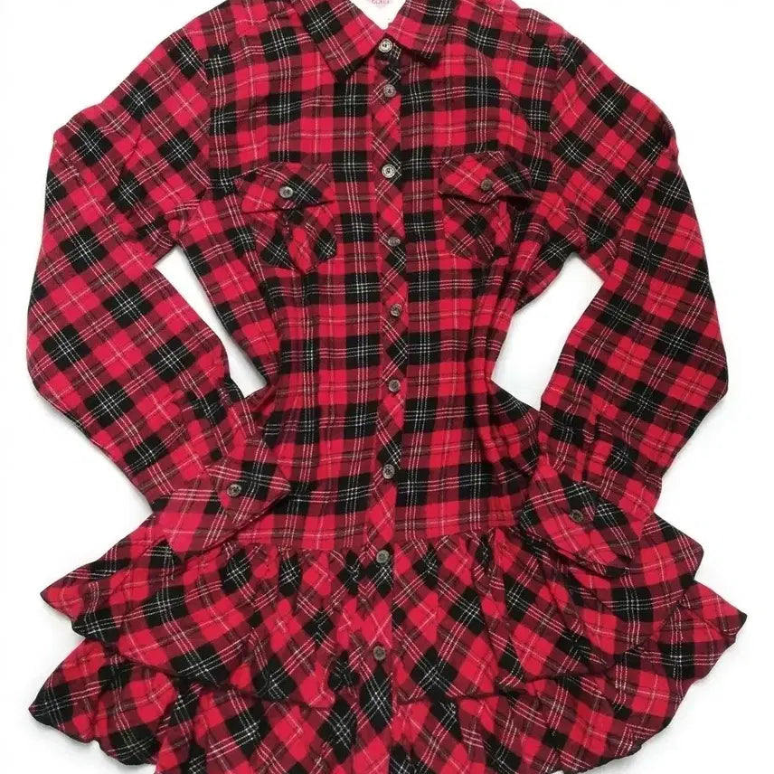[BUNJANG] Vintage Red Checkered Romper Jacket / 빈티지 레드 체크 셔츠 캉캉 원피스자켓 로맨틱갸루