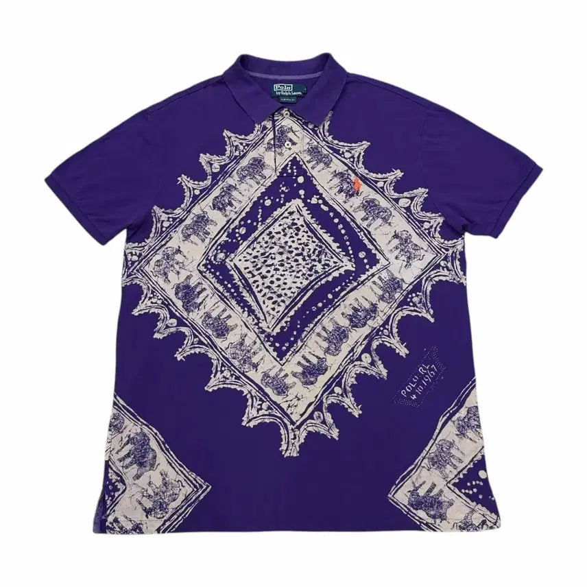 [BUNJANG] Polo Ralph Lauren Paisley Pattern Y2K PK Collar Short Sleeve T-shirt Purple XL / 폴로 랄프로렌 페이즐리 패턴 Y2K PK 카라 반팔티 퍼플 XL
