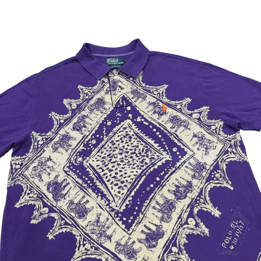 [BUNJANG] Polo Ralph Lauren Paisley Pattern Y2K PK Collar Short Sleeve T-shirt Purple XL / 폴로 랄프로렌 페이즐리 패턴 Y2K PK 카라 반팔티 퍼플 XL