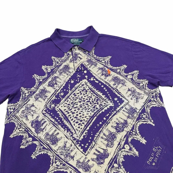 [BUNJANG] Polo Ralph Lauren Paisley Pattern Y2K PK Collar Short Sleeve T-shirt Purple XL / 폴로 랄프로렌 페이즐리 패턴 Y2K PK 카라 반팔티 퍼플 XL
