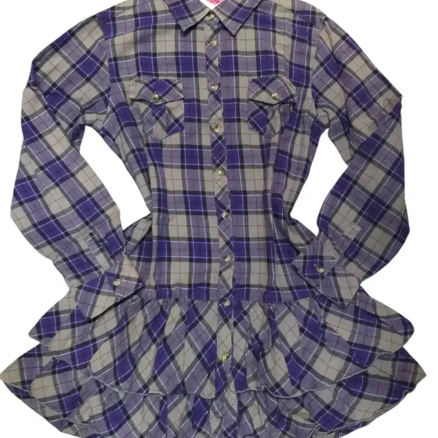 [BUNJANG] Vintage Purple Checkered 캉캉 Dress Blouse / 빈티지 퍼플 체크 캉캉 원피스 블라우스